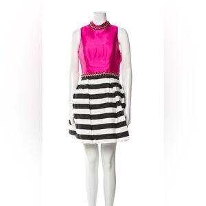 Mac Duggal Pink and Black Striped Formal Dress